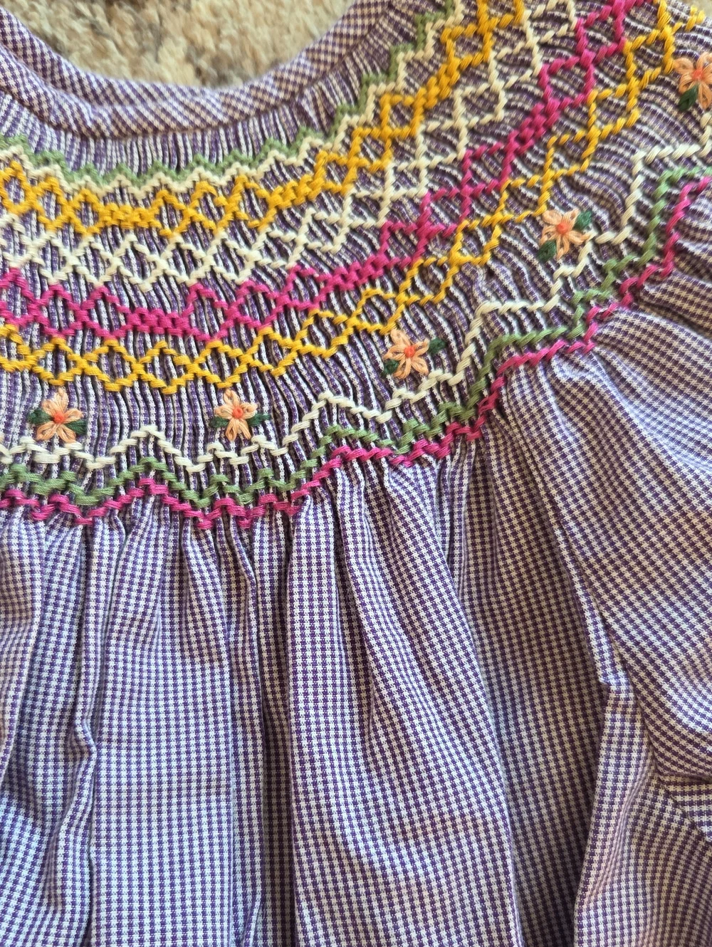 Rosalina Collection Purple Gingham Smocked Dress Size 2T